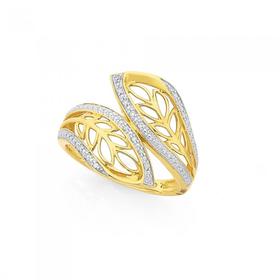 9ct-Gold-Diamond-Two-Leaves-Lace-Dress-Ring on sale