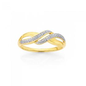 9ct+Gold+Diamond+Double+Swirl+Love+Dress+Ring