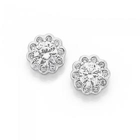 Silver-CZ-Flower-Cluster-Earrings on sale