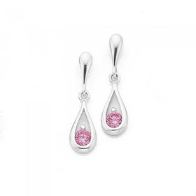 Silver-Pink-CZ-Open-Teardrop-Earrings on sale