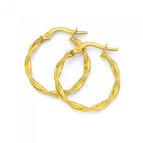 9ct+Gold+2x15mm+Entwined+Hoop+Earrings