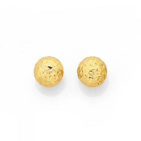 9ct+Gold+6mm+Diamond-cut+Ball+Stud+Earrings