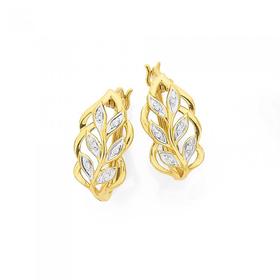 9ct-Gold-Diamond-Multiple-Leaves-Hoop-Earrings on sale