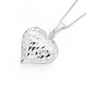 Silver-Medium-Dia-Cut-Puff-Heart-Pendant on sale