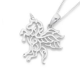 Silver-Open-Fancy-Unicorn-Pendant on sale