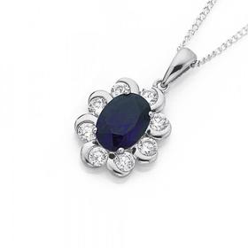 Silver-Dark-Blue-CZ-Flower-Cluster-Pendant on sale