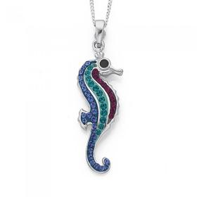 Silver-Multi-Col-Crystal-Seahorse-Pendant on sale