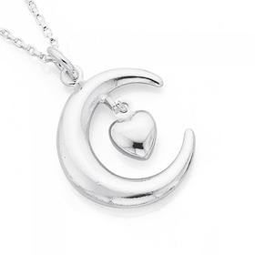 Silver-Crescent-Moon-Heart-Necklet on sale