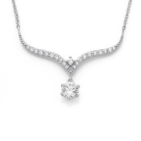 Silver-Wide-Curved-V-CZ-Drop-Necklet on sale