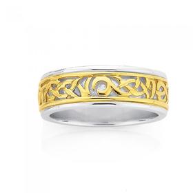 9ct-Gold-Sterling-Sterling-Silver-Celtic-Pattern-Gents-Ring on sale