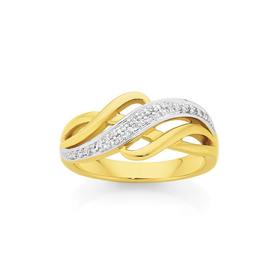 9ct+Gold+Diamond+Swirl+Dress+Ring