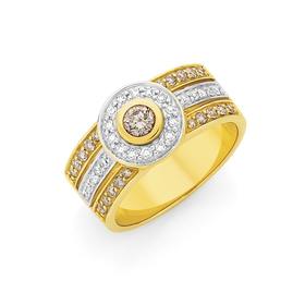 9ct+Gold+White+%26amp%3B+Champagne+Diamonds+Dress+Ring