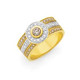 9ct-Gold-White-Champagne-Diamonds-Dress-Ring on sale