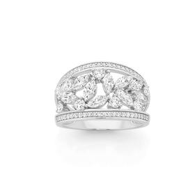 Silver-CZ-Flower-Marquise-Dress-Ring on sale