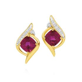 9ct+Gold+Created+Ruby+%26amp%3B+Diamond+Swirl+Stud+Earrings