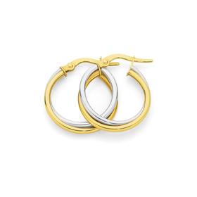 9ct+Gold+Two+Tone+15mm+Double+Hoop+Earrings