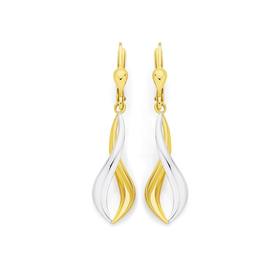 9ct-Gold-Two-Tone-Wave-Lever-back-Drop-Earrings on sale