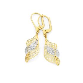 9ct-Gold-Two-Tone-Swirl-Lever-back-Drop-Earrings on sale