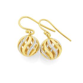 9ct+Gold+Two+Tone+12mm+Spinning+Ball+Earrings