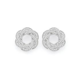Silver-CZ-Circle-Knot-Stud-Earrings on sale