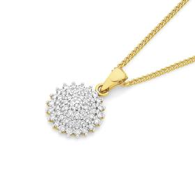 9ct+Gold+Diamond+Round+Cluster+Pendant