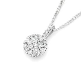 9ct+White+Gold+Diamond+Round+Cluster+Pendant