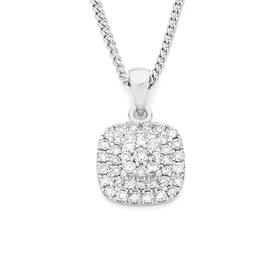 9ct-White-Gold-Diamond-Cluster-Cushion-Shape-Pendant on sale