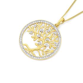 9ct+Gold+Diamond+Tree+of+Life+Pendant