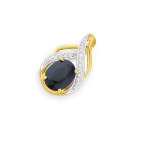 9ct+Gold+Sapphire+%26amp%3B+Diamond+Oval+Double+Swirl+Slider+Pendant