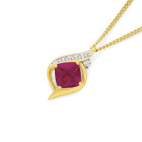 9ct+Gold+Created+Ruby+%26amp%3B+Diamond+Swirl+Slider+Pendant