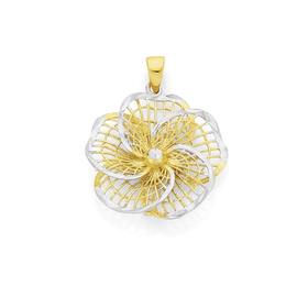 9ct+Gold+Two+Tone+Flower+Pendant