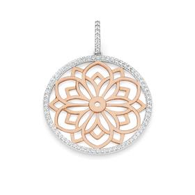 Silver+%26amp%3B+Rose+Gold+Plated+CZ+Border+Flower+Pendant