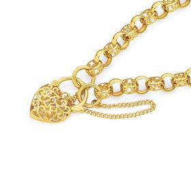 9ct+Gold+19cm+Solid+Filigree+Padlock+Bracelet