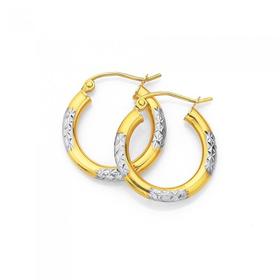 9ct-Two-Tone-Small-Diamond-Cut-Hoops-10mm on sale