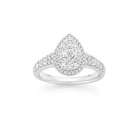 18ct+White+Gold+Diamond+Pear+Shape+Cluster+Ring
