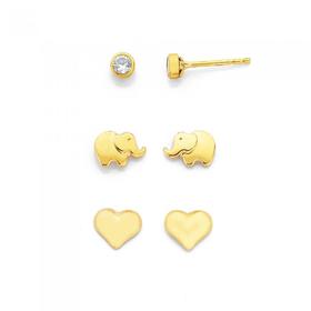 9ct-Gold-3-x-Stud-Earrings-Set on sale