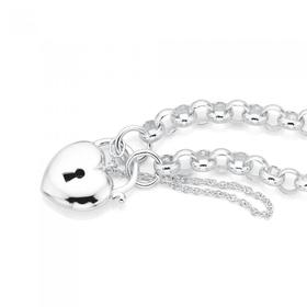 Sterling-Silver-19cm-Belcher-Puff-Padlock-Bracelet on sale