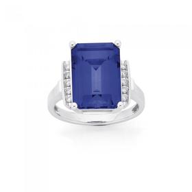 9ct-White-Gold-Created-Ceylon-Sapphire-Diamond-Ring on sale