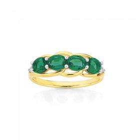 9ct-Gold-Created-Emerald-Diamond-Dress-Ring on sale