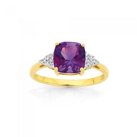 9ct-Gold-Amethyst-Diamond-Dress-Ring on sale