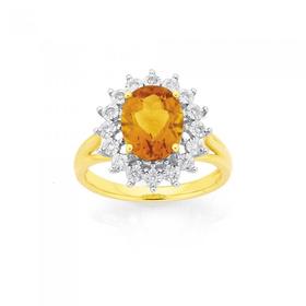 9ct+Gold+Citrine+%26+Diamond+Dress+Ring