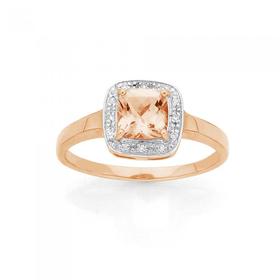 9ct-Rose-Gold-Morganite-Diamond-Dress-Ring on sale