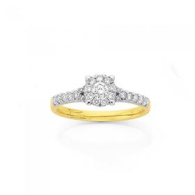 9ct-Gold-Diamond-Cluster-Engagement-Ring on sale