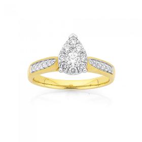 9ct-Gold-Diamond-Cluster-Pear-Shape-Ring on sale