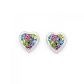 Silver-Multi-Col-Crystal-Heart-Stud-Earrings on sale