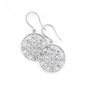 Silver-CZ-Mosaic-Round-Drop-Hook-Earrings on sale