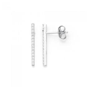 Silver-CZ-Long-Bar-Stud-Earrings on sale