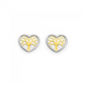 9ct-Gold-Two-Tone-Tree-of-Life-Stud-Earrings on sale