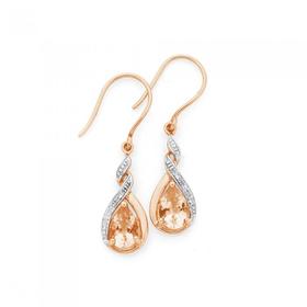 9ct+Rose+Gold+Morganite+%26+Diamond+Earrings