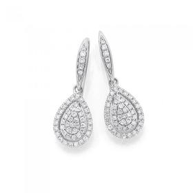 9ct-White-Gold-Cluster-Pear-Shape-Drop-Earrings on sale